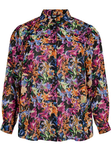 FLASH - Langærmet skjorte med blomsterprint, Orange Pink Flower , Packshot image number 0
