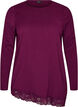 Jerseybluse med asymmetrisk blondekant, Lilla, Packshot image number 0