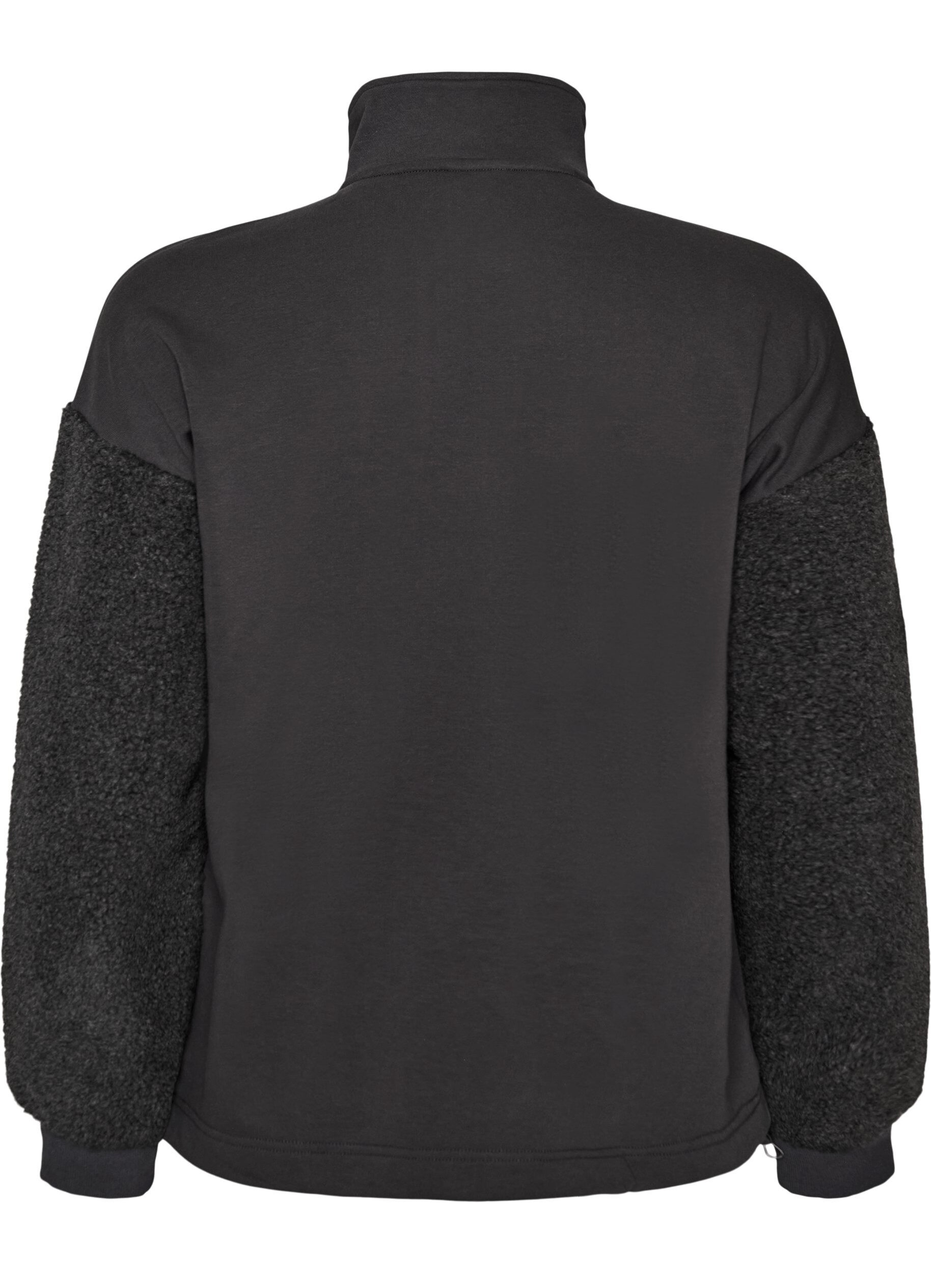 ZizziSweatshirt med teddy&aelig;rmer og h&oslash;j hals, Gr&aring;, Packshot image number 1