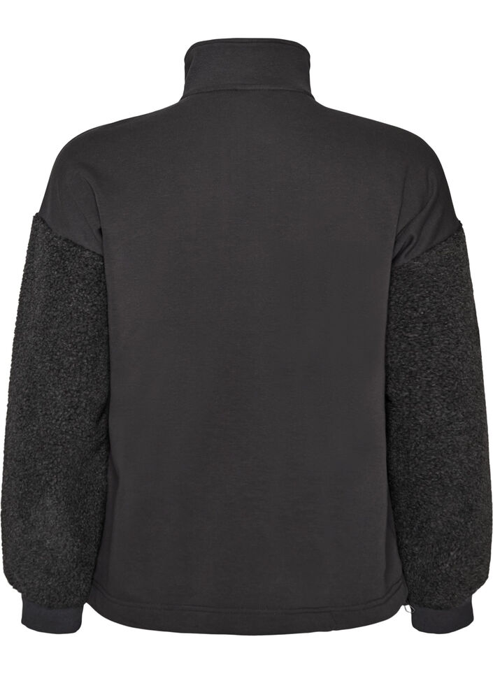 Sweatshirt med teddy&aelig;rmer og h&oslash;j hals, Gr&aring;, Packshot image number 1
