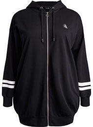 Lang sweat cardigan med printdetaljer, Sort