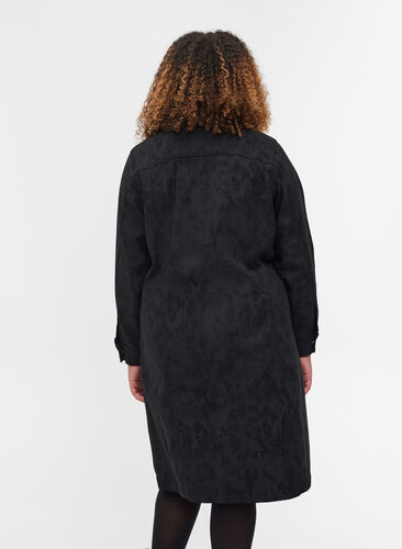 Printet kjole med krave og knapper, Black, Model image number 1
