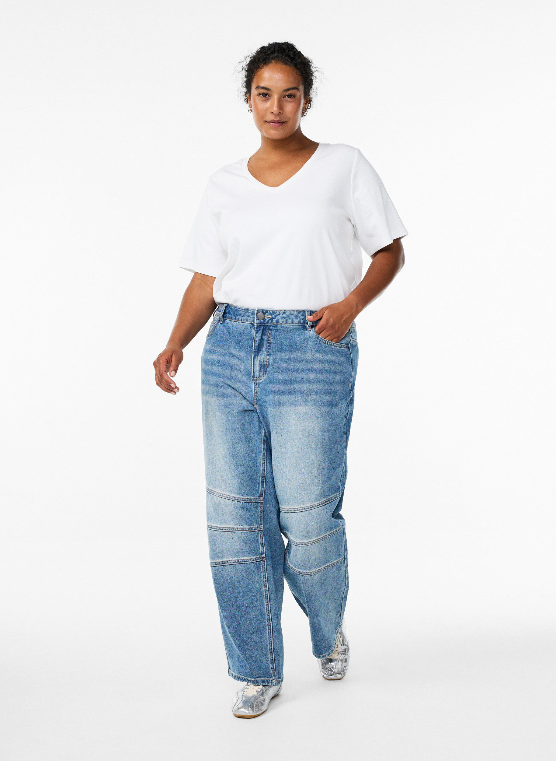 Zizzi Brede jeans med syningsdetaljer, Bl&aring;, Model image number 0