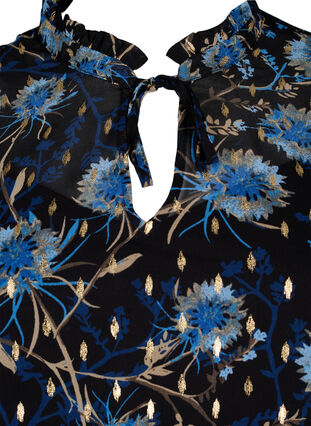 Tunika med blomsterprint og lurex, Black Blue Flower, Packshot image number 2