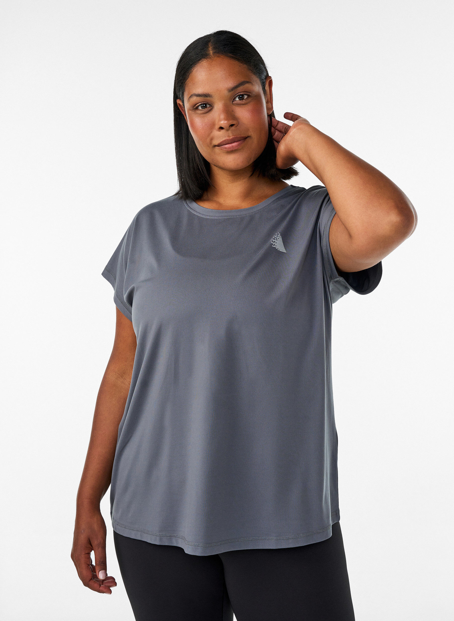 Ensfarvet tr&aelig;nings t-shirt, Gr&aring;, Model