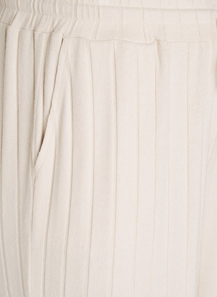 Loungebukser i ribbet jersey med h&oslash;j talje, Beige, Packshot image number 2