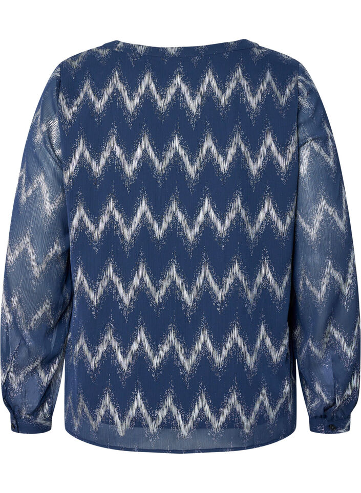 Printet bluse med v-udskæring, Blå, Packshot image number 1