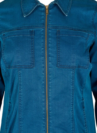 Denimkjole med lynlås og krave, Dark blue denim, Packshot image number 2