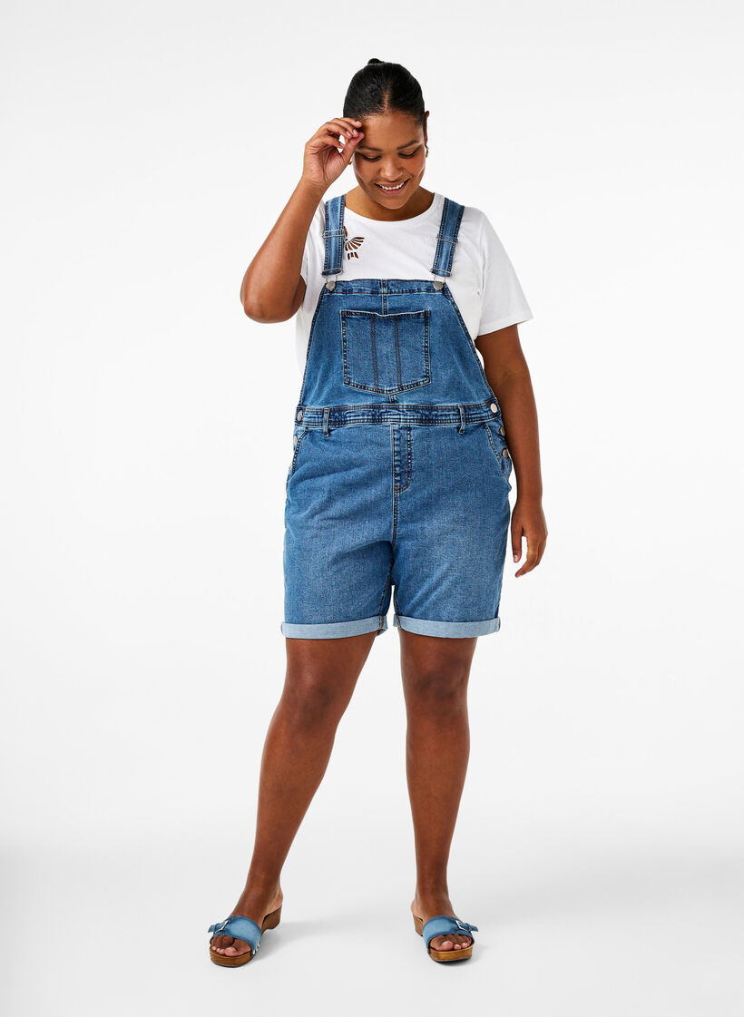 Overalls-shorts i denim, Blå, Model image number 1