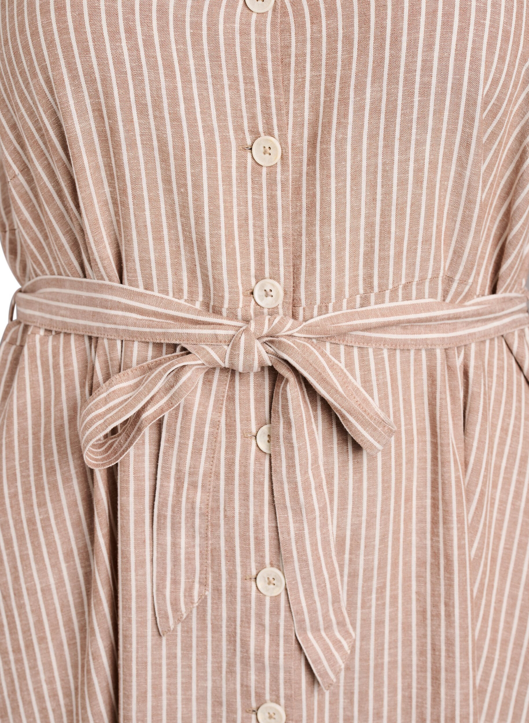 Zizzi&AElig;rmel&oslash;s midikjole i h&oslash;r og viskose med striber, Beige, Packshot image number 2