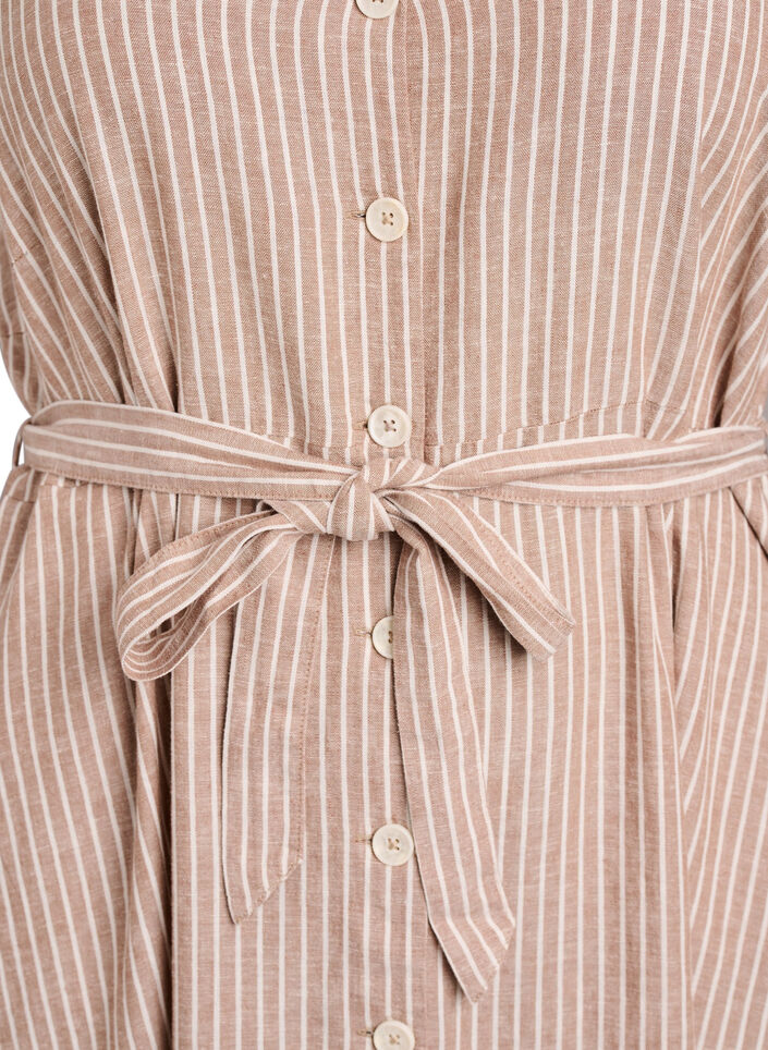 &AElig;rmel&oslash;s midikjole i h&oslash;r og viskose med striber, Beige, Packshot image number 2
