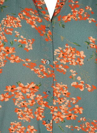 Kortærmet viskose bluse med blomsterprint, Balsam Green Flower, Packshot image number 2