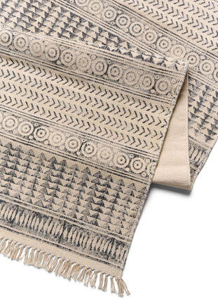 Mønstret tæppe med frynser, Black/White, Packshot image number 1