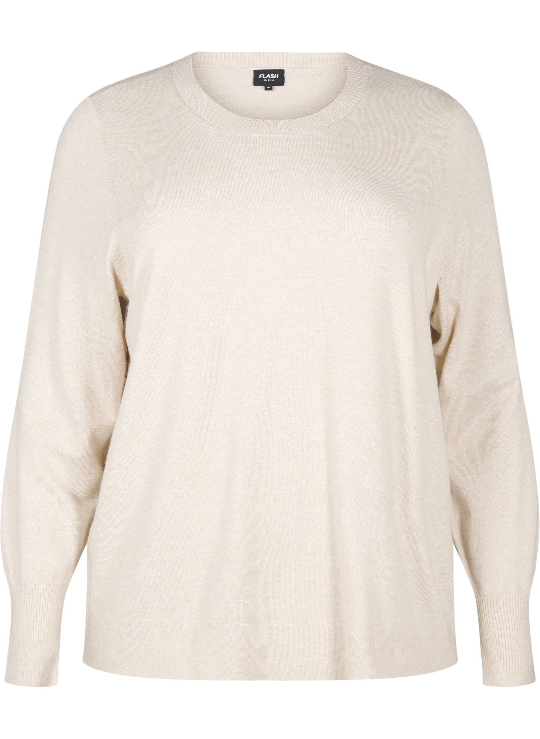 Zizzi FLASH - Strikbluse med rund hals, Beige, Packshot image number 0