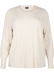 FLASH - Strikbluse med rund hals, Beige