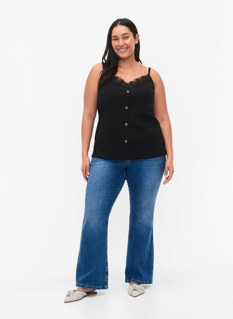 Stroptop med blondekant og knapper, Black, Model image number 1