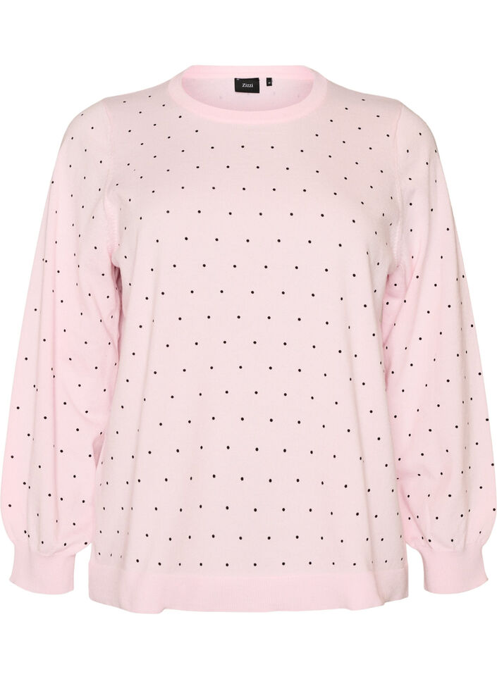 Strikbluse med sm&aring; prikker, Lyser&oslash;d, Packshot image number 0