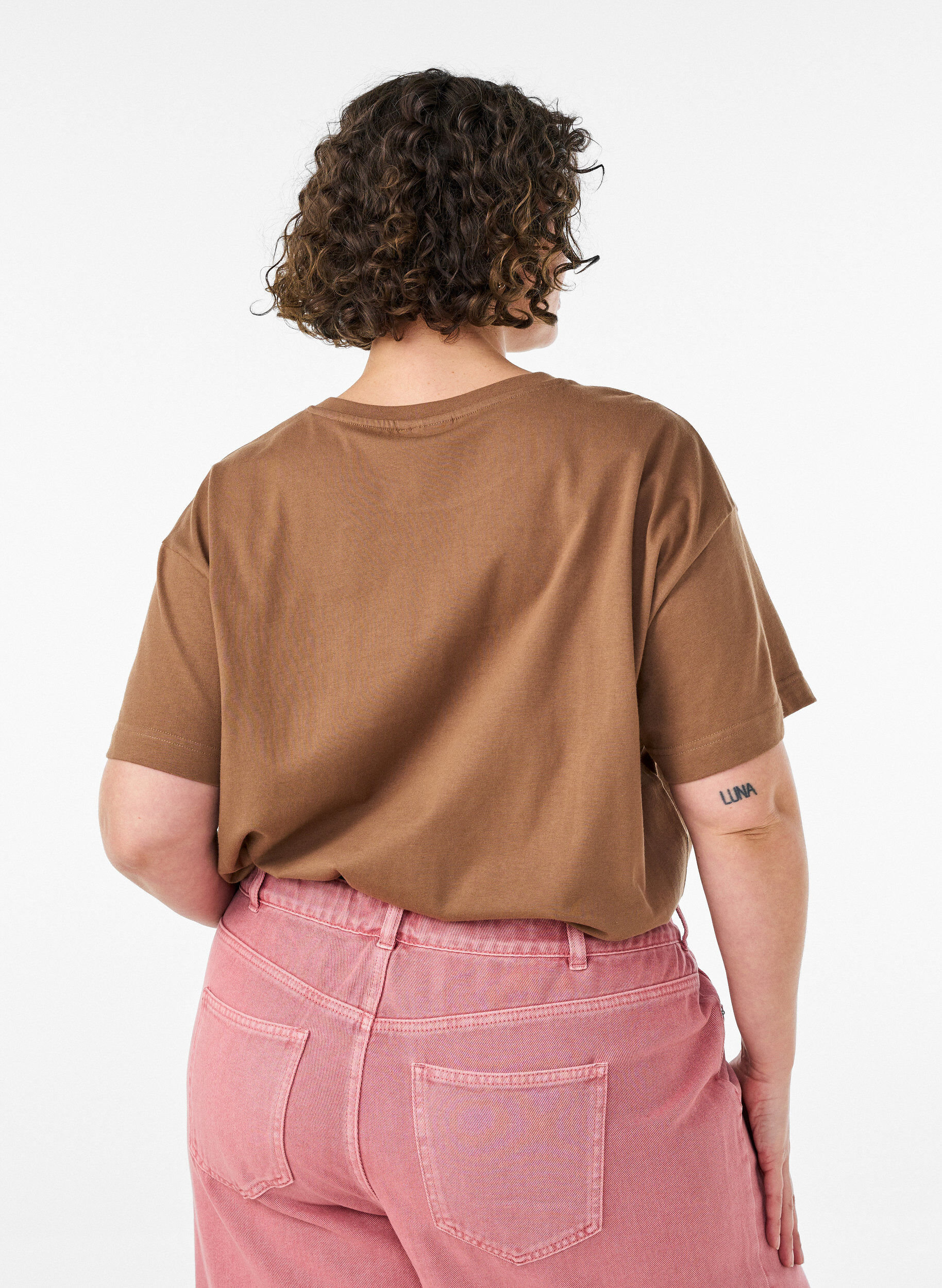 ZizziT-shirt i bomuld med korte &aelig;rmer og print, Brun, Model image number 2