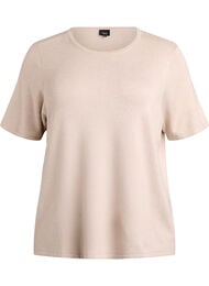 Kortærmet strikbluse i viskose, Beige