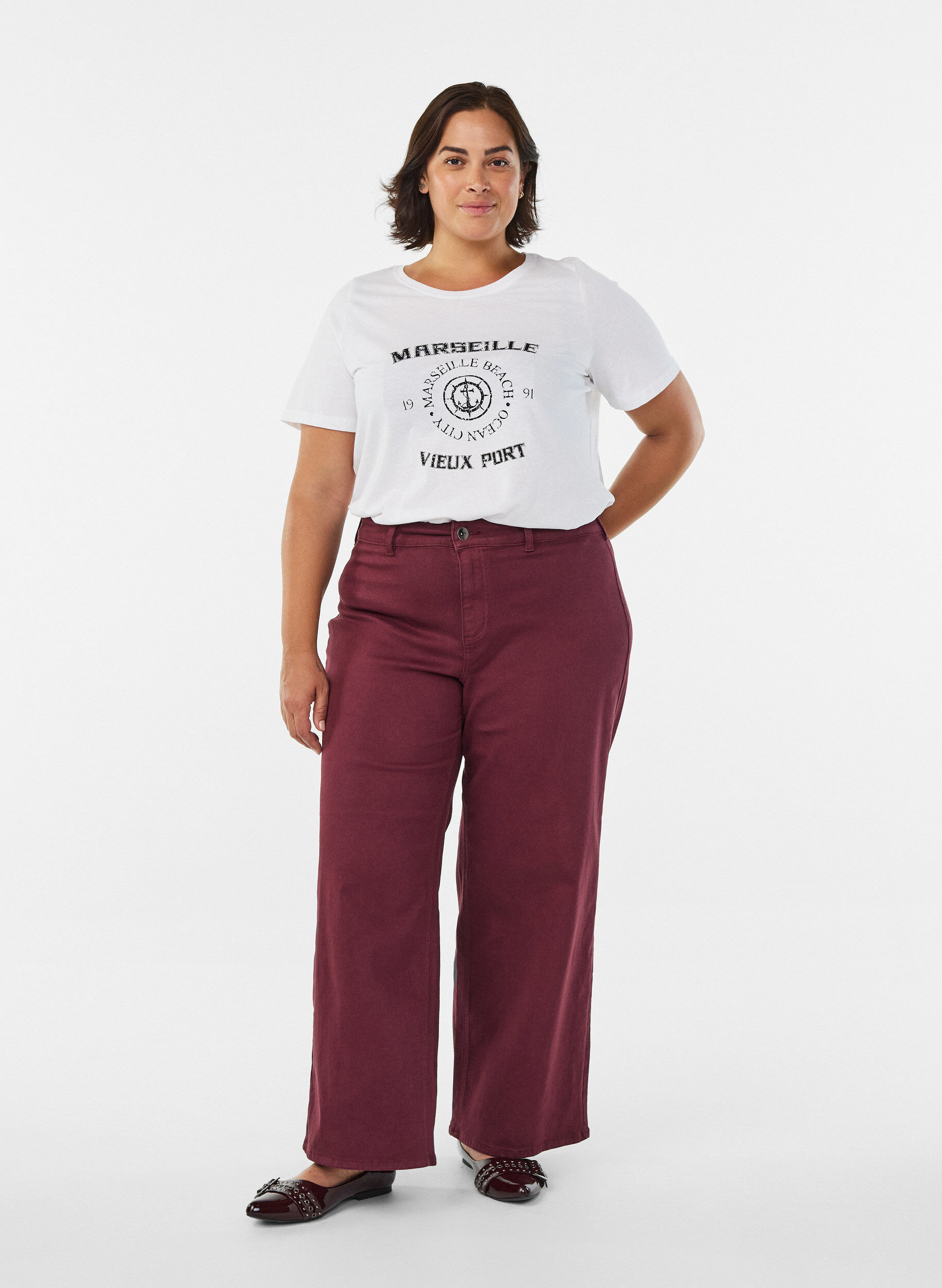 Zizzi T-shirt med motiv , Hvid, Model image number 1