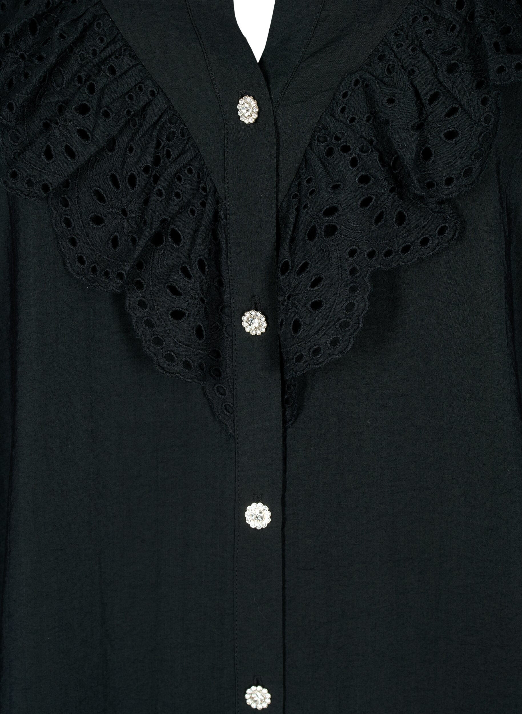 Zizzi Skjortebluse i viskose med fl&aelig;ser, Black, Packshot image number 2