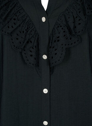 Skjortebluse i viskose med flæser, Black, Packshot image number 2