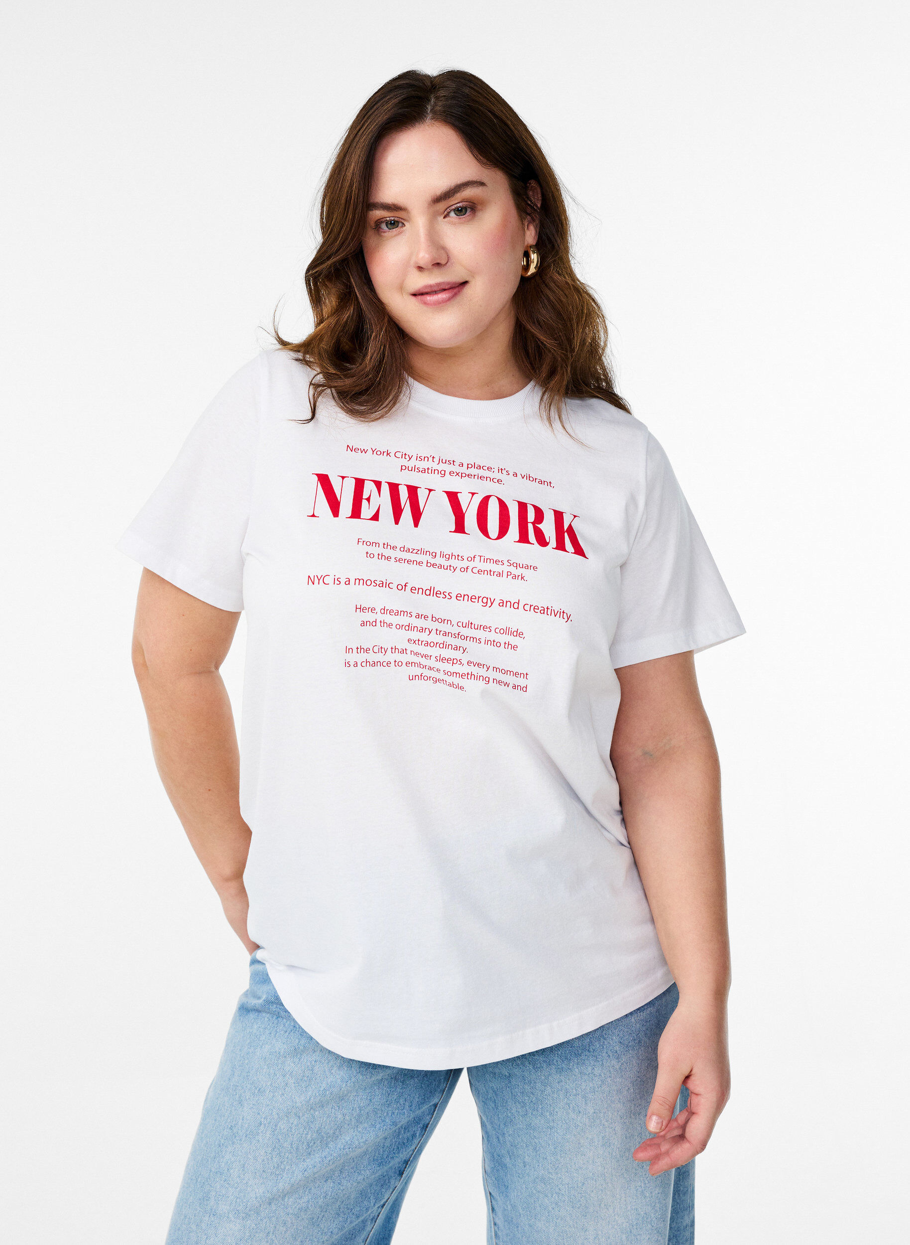 ZizziT-shirt med tekstmotiv og rund hals, Hvid, Model image number 0