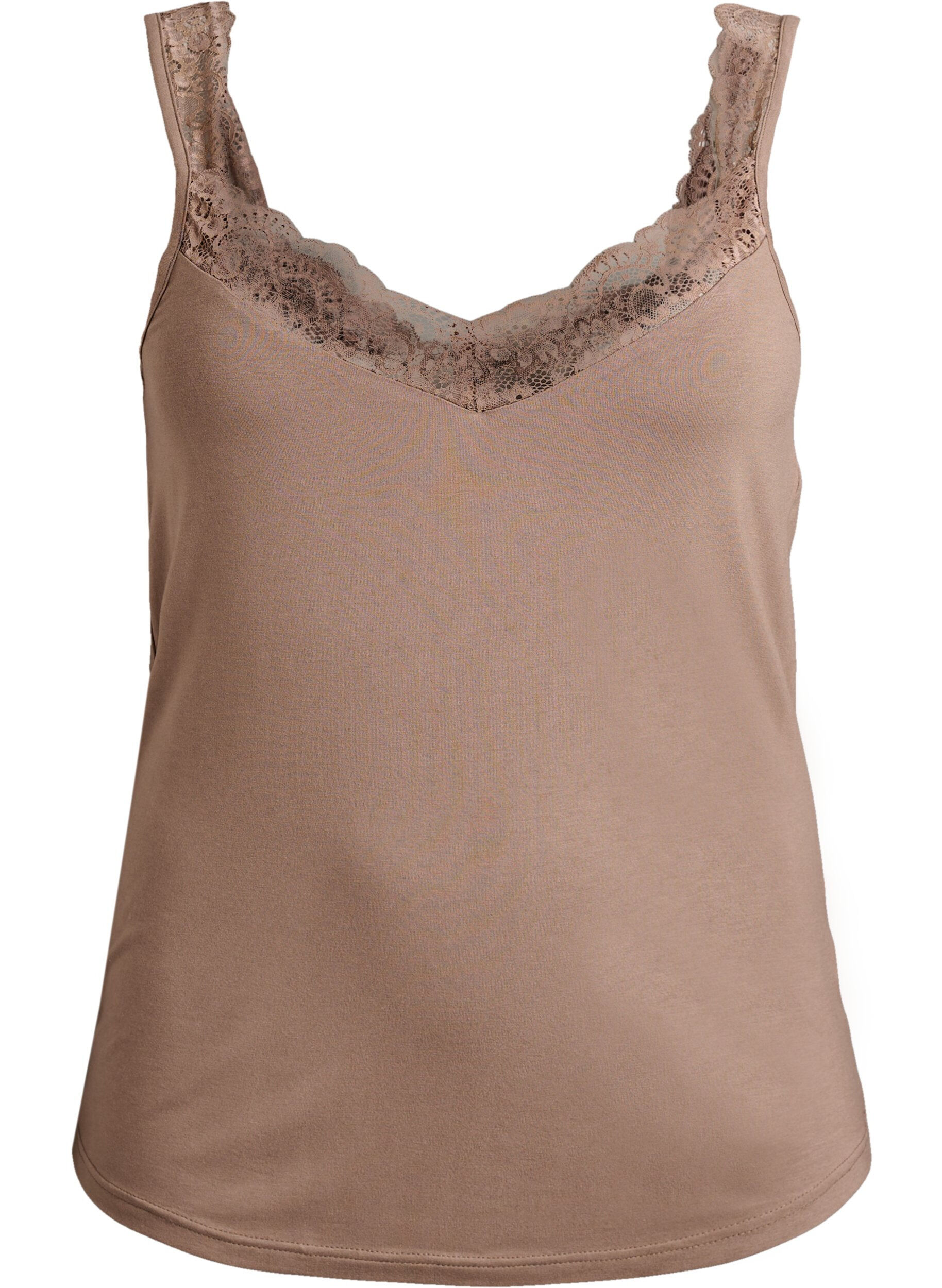 ZizziViskose top med blondekant, Beige, Packshot image number 0