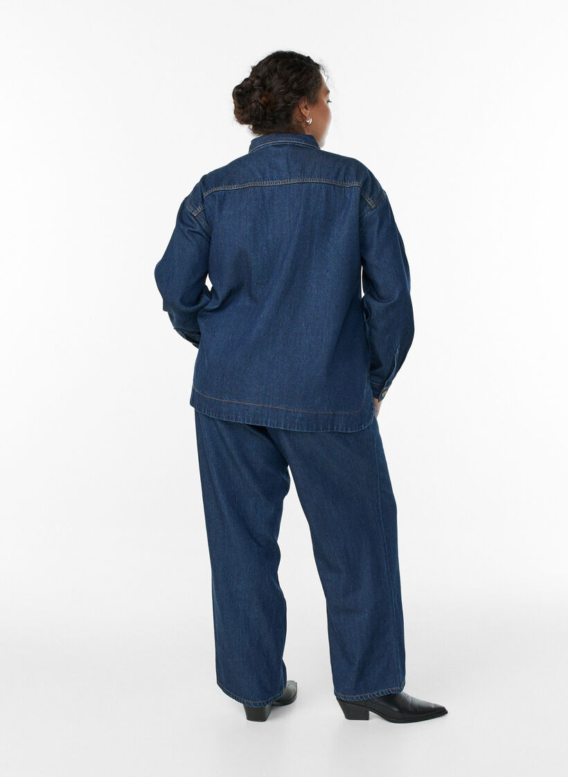 Wide leg jeans med bindeb&aelig;lte og h&oslash;j talje, Bl&aring;, Model image number 1
