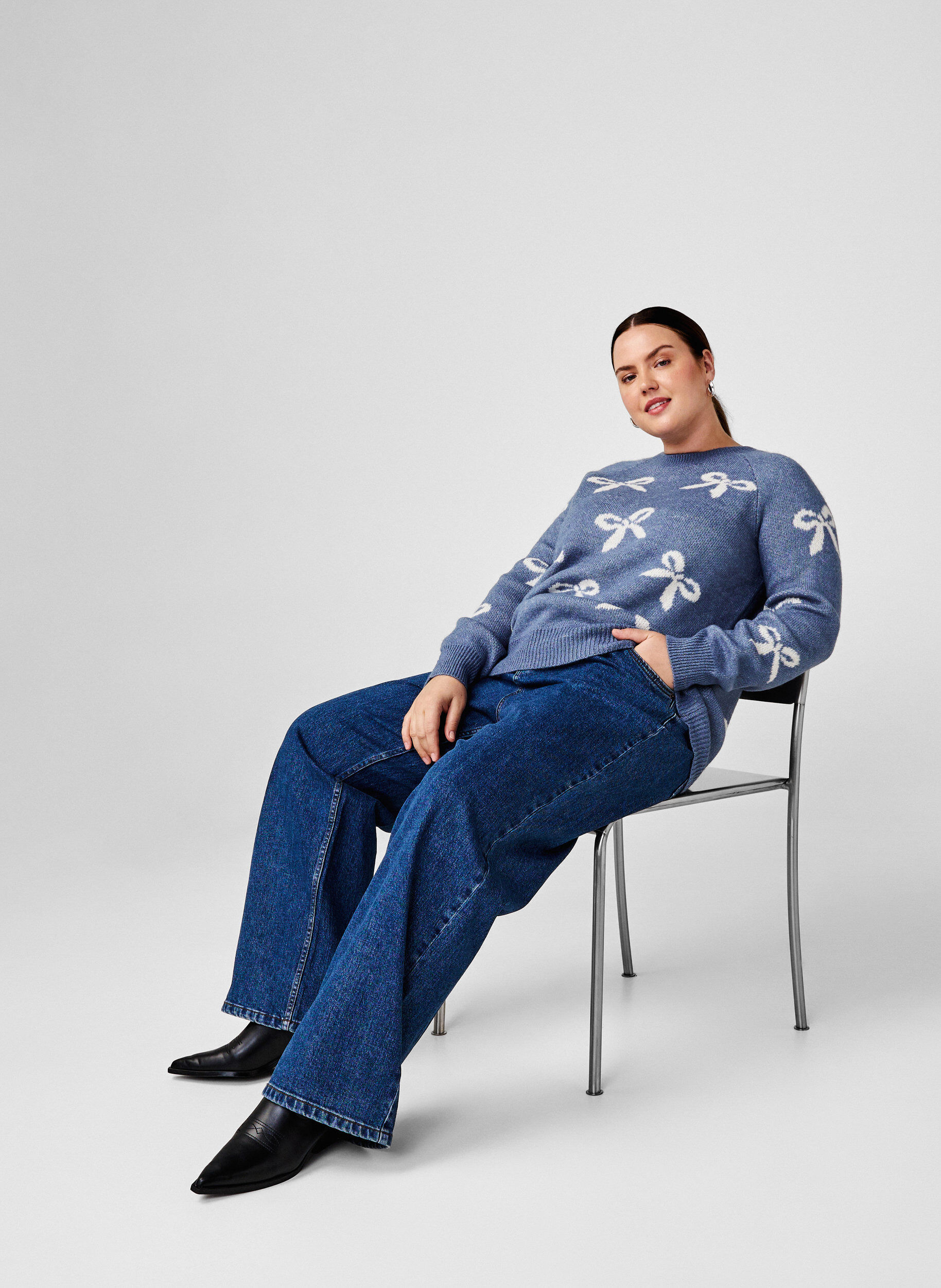 Zizzi Strikbluse med sl&oslash;jfer, Bering S. Birch Comb, Image image number 0