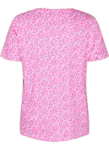 Blomstret bomulds t-shirt med v-hals, Shocking Pink AOP, Packshot image number 1