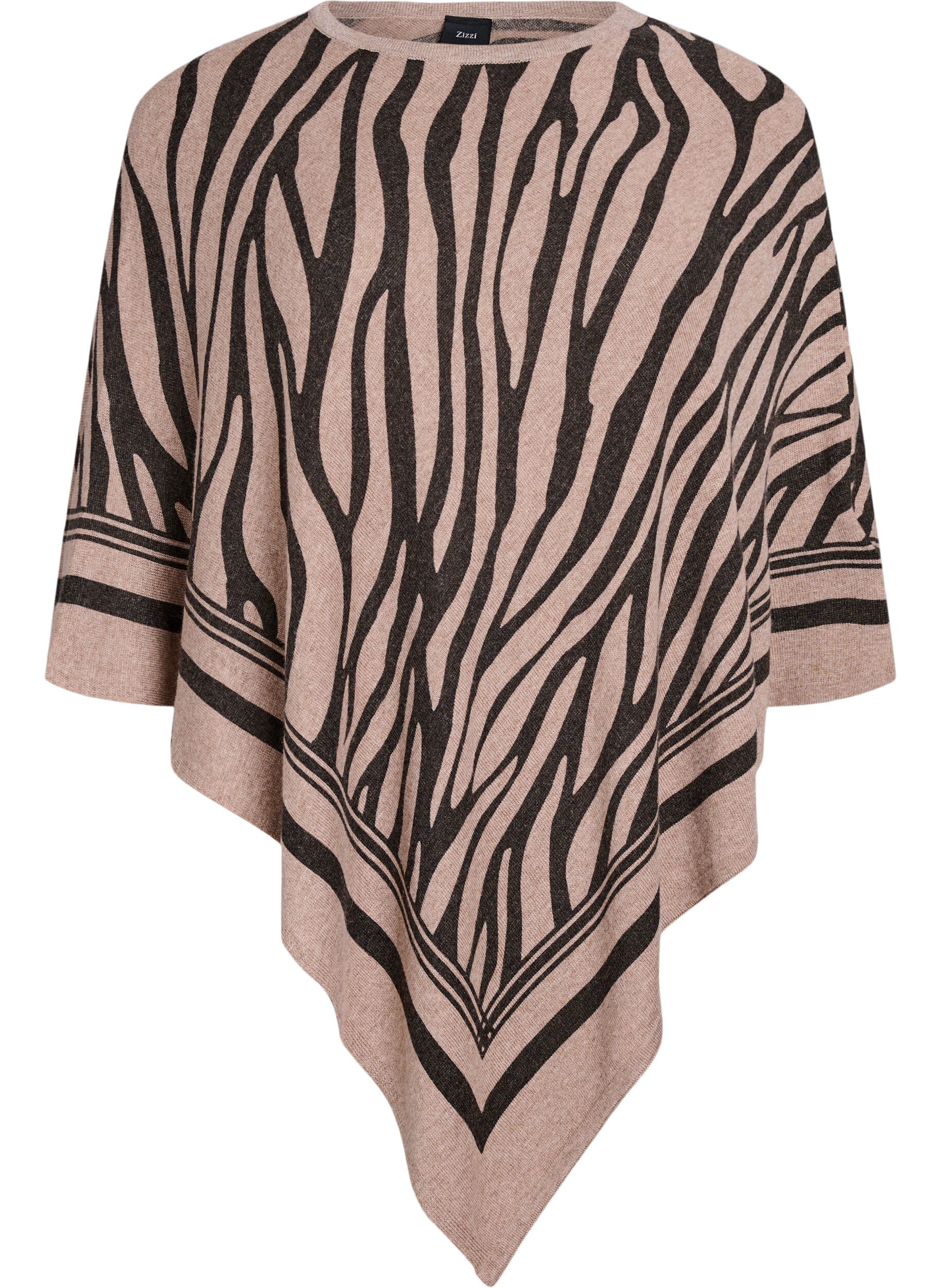 ZizziFinstrikket poncho, Sort, Packshot image number 0