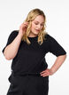 Ribbet jerseybluse med korte &aelig;rmer, Sort, Model image number 0