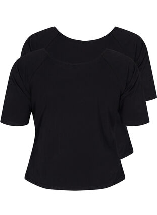 2-pak bomulds t-shirt med 2/4 ærmer, Black, Packshot image number 1
