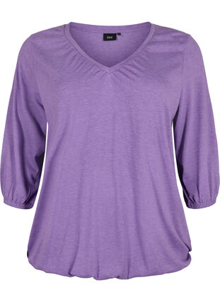 Meleret bluse med v-udskæring, Deep Lavender Mél, Packshot image number 0