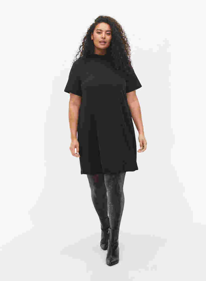 Kortærmet kjole med høj hals, Black, Model image number 2