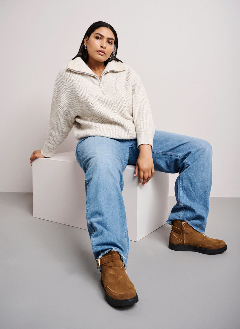 Wide fit - Kort støvle i ruskind, Tobacco Brown, Image image number 0