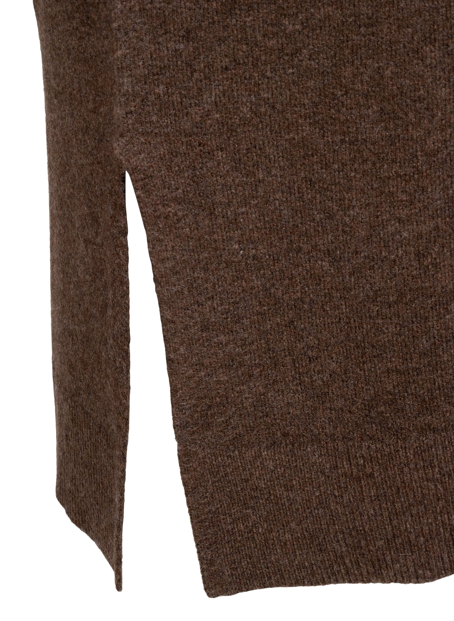 ZizziLang&aelig;rmet strikkjole med V-hals, Brun, Packshot image number 3