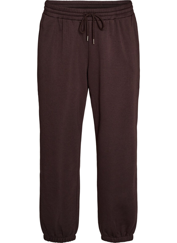 Sweatpants med h&oslash;j talje og bindeb&aring;nd, Brun, Packshot image number 0