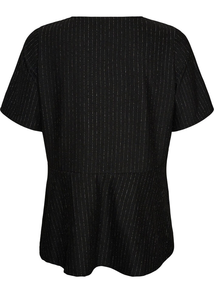 Peplumbluse med glimmerstriber, Sort, Packshot image number 1