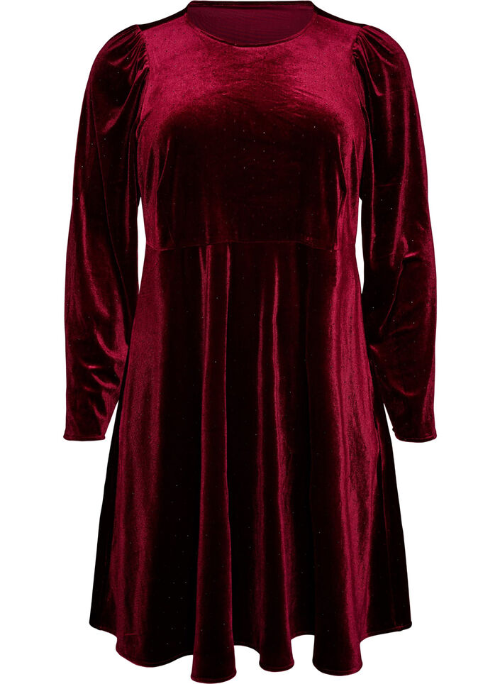 Velourkjole med rhinsten og A-form, R&oslash;d, Packshot image number 0