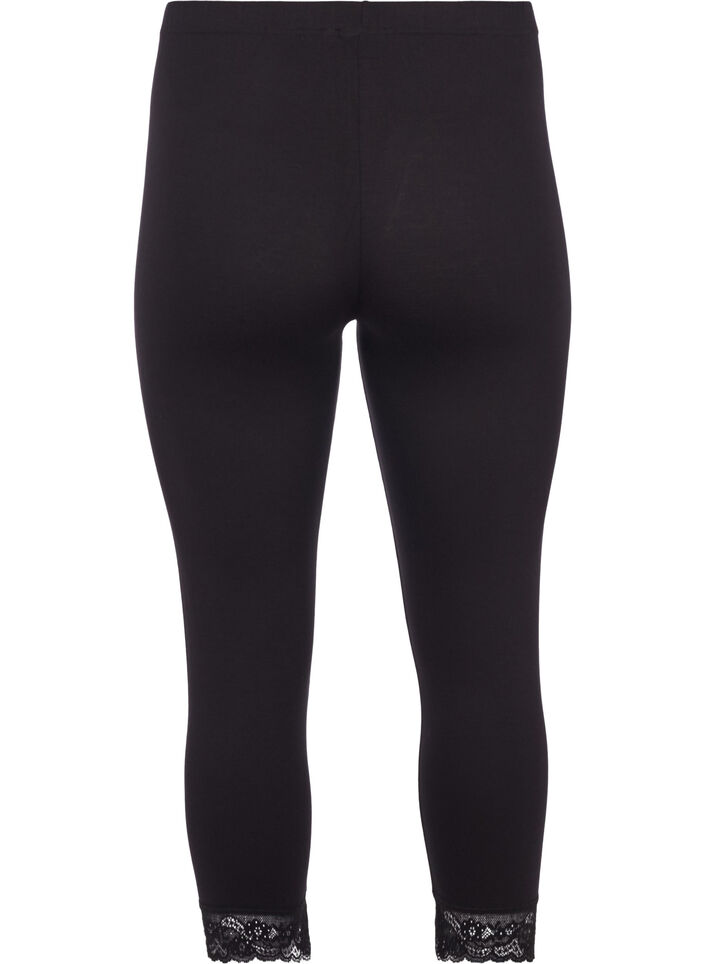 Basis 3/4 leggings med blondekant, Black, Packshot image number 1