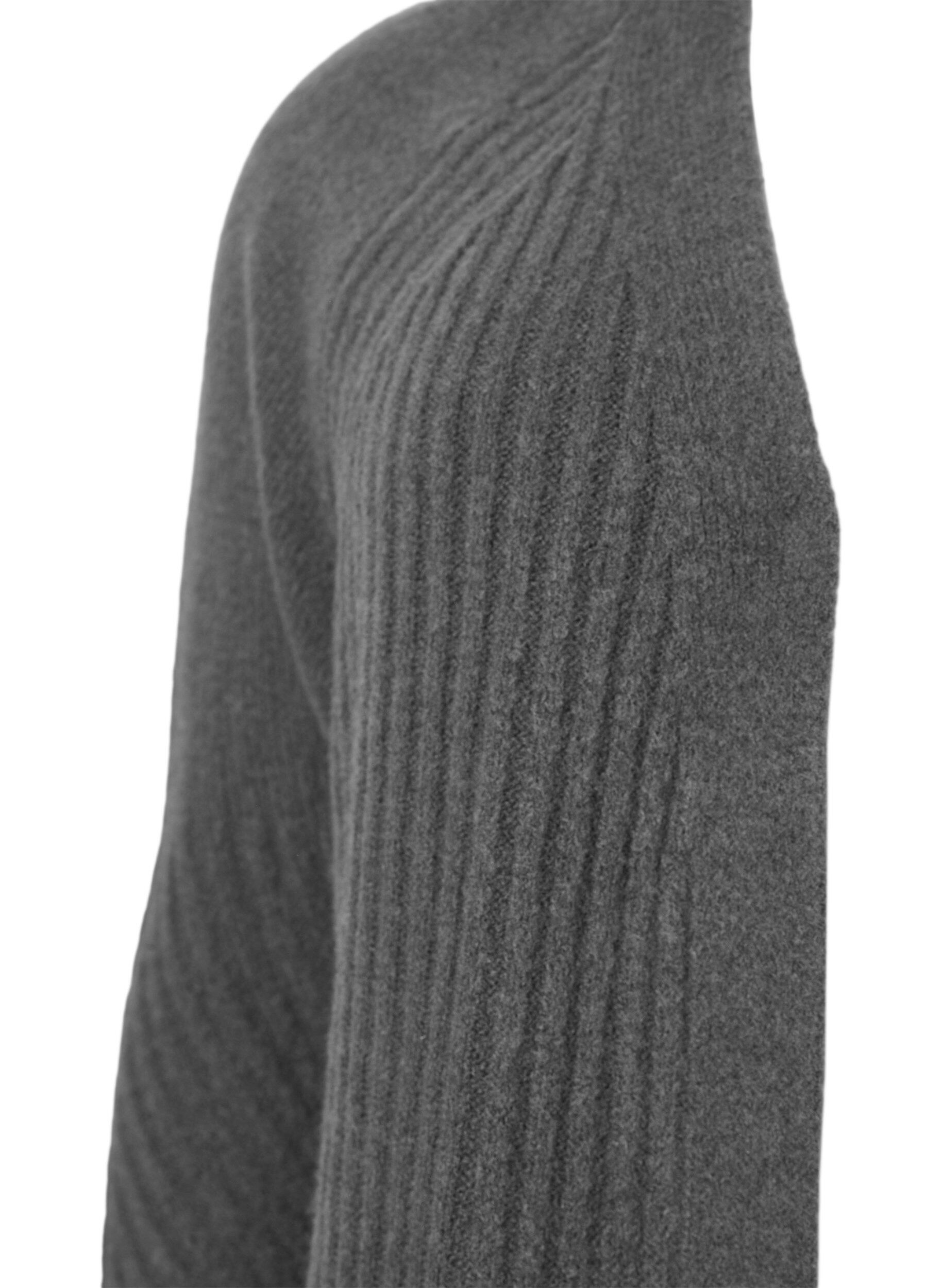 Zizzi Lang ribstrikket cardigan, Dark Grey Melange, Packshot image number 2