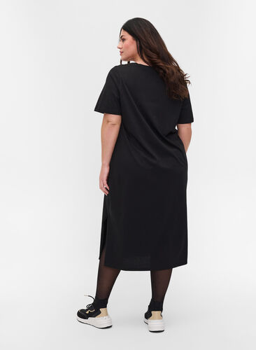 T-shirt kjole i bomuld med slids, Black, Model image number 1