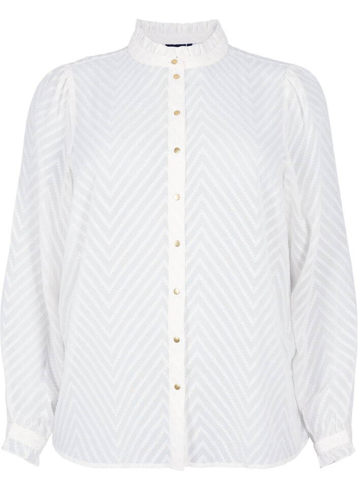 Skjortebluse med flæser og mønstret tekstur, Snow White, Packshot image number 0