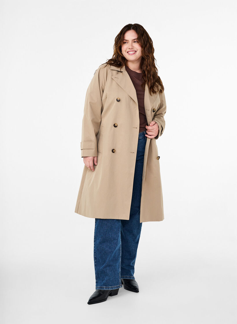 Klassisk lang trenchcoat med bælte, Chinchilla, Model image number 3