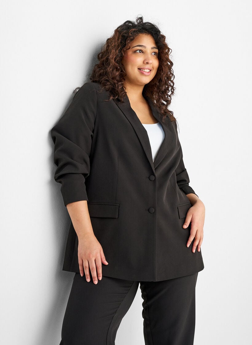 Klassisk blazer med knaplukning, Sort, Model image number 3