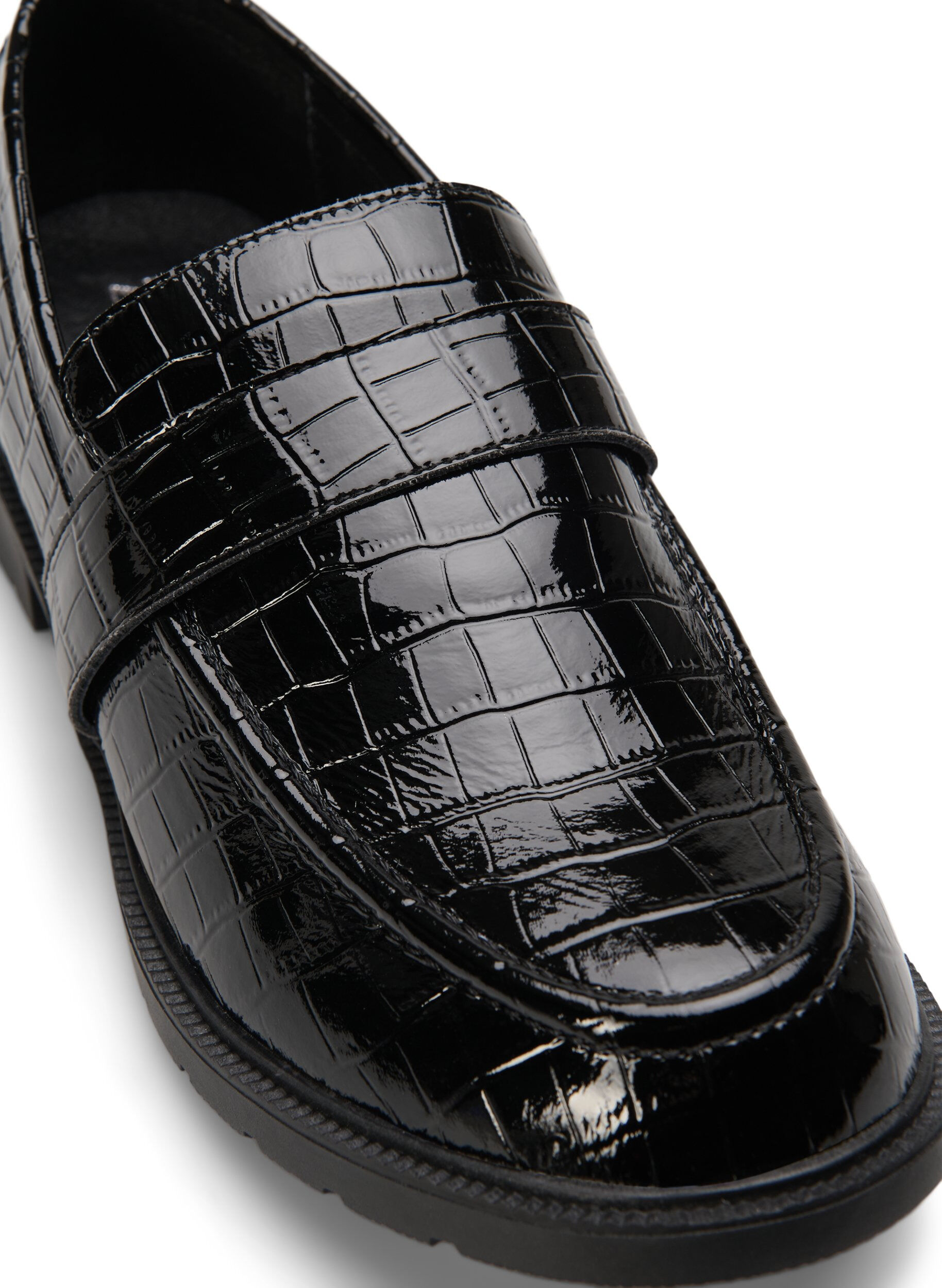 Zizzi Wide fit croco loafers i l&aelig;der, Black, Packshot image number 3