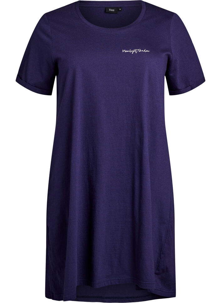 Lang nat t-shirt i &oslash;kologisk bomuld med print, Bl&aring;, Packshot image number 0