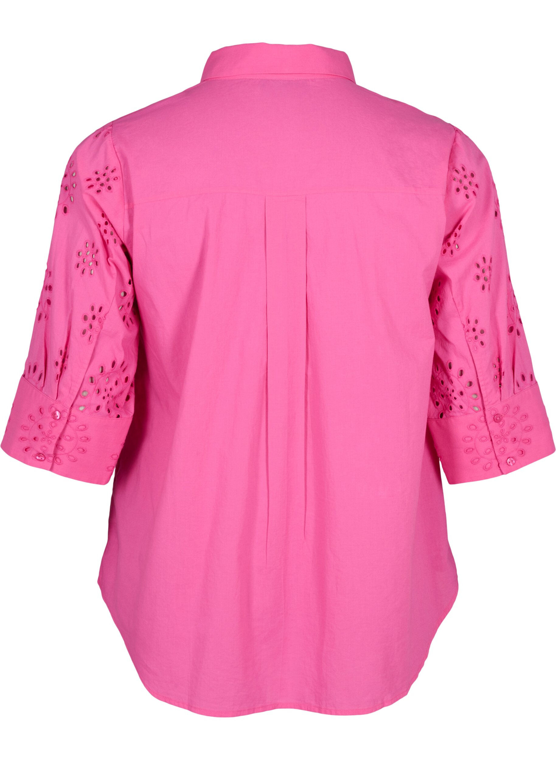 Zizzi Skjortebluse med broderi anglaise og 3/4 &aelig;rmer, Raspberry Rose, Packshot image number 1